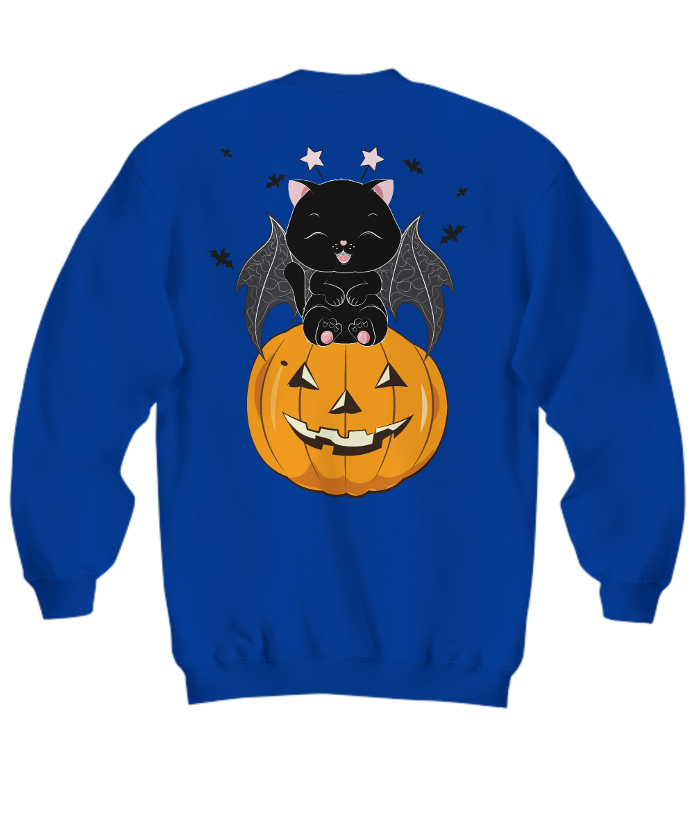 Black Cat on Pumpkin Sweatshirt, Sweater for fall, Black Cat Sweater, Halloween Black Cat Design, Halloween Gifts for Cat Owner.