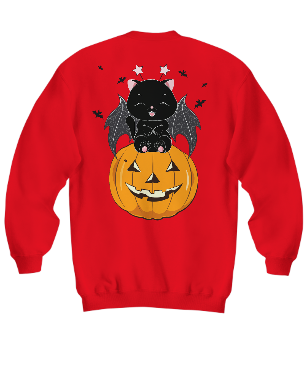 Black Cat on Pumpkin Sweatshirt, Sweater for fall, Black Cat Sweater, Halloween Black Cat Design, Halloween Gifts for Cat Owner.