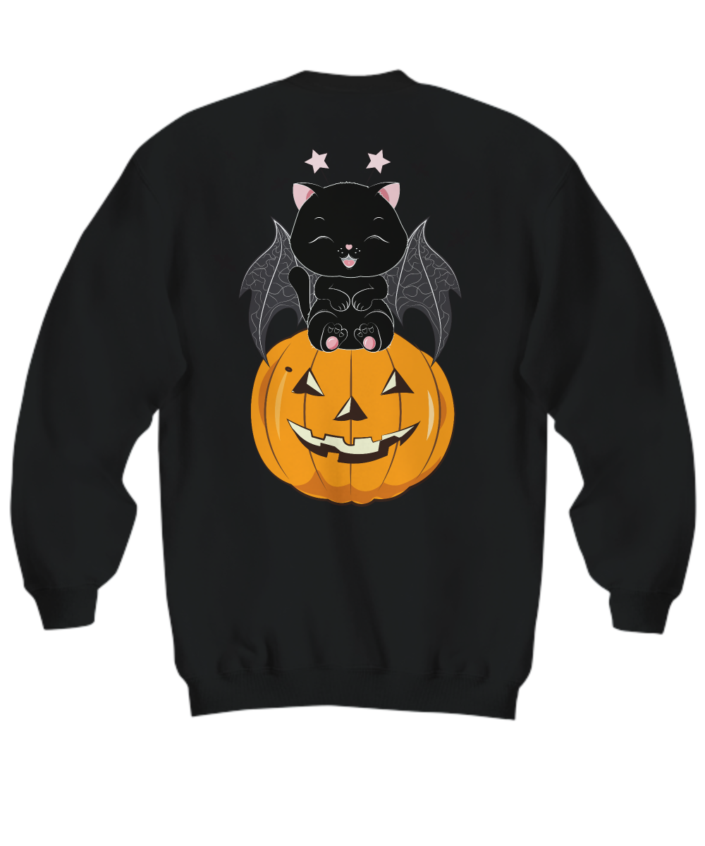 Black Cat on Pumpkin Sweatshirt, Sweater for fall, Black Cat Sweater, Halloween Black Cat Design, Halloween Gifts for Cat Owner.