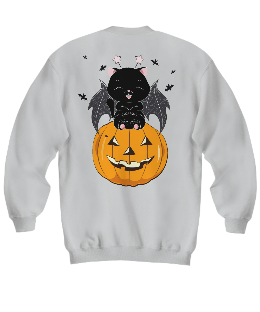 Black Cat on Pumpkin Sweatshirt, Sweater for fall, Black Cat Sweater, Halloween Black Cat Design, Halloween Gifts for Cat Owner.