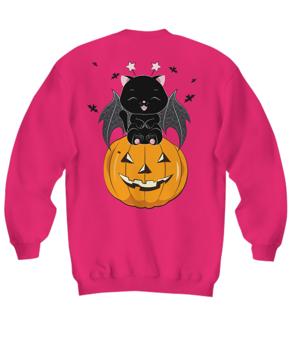 Black Cat on Pumpkin Sweatshirt, Sweater for fall, Black Cat Sweater, Halloween Black Cat Design, Halloween Gifts for Cat Owner.