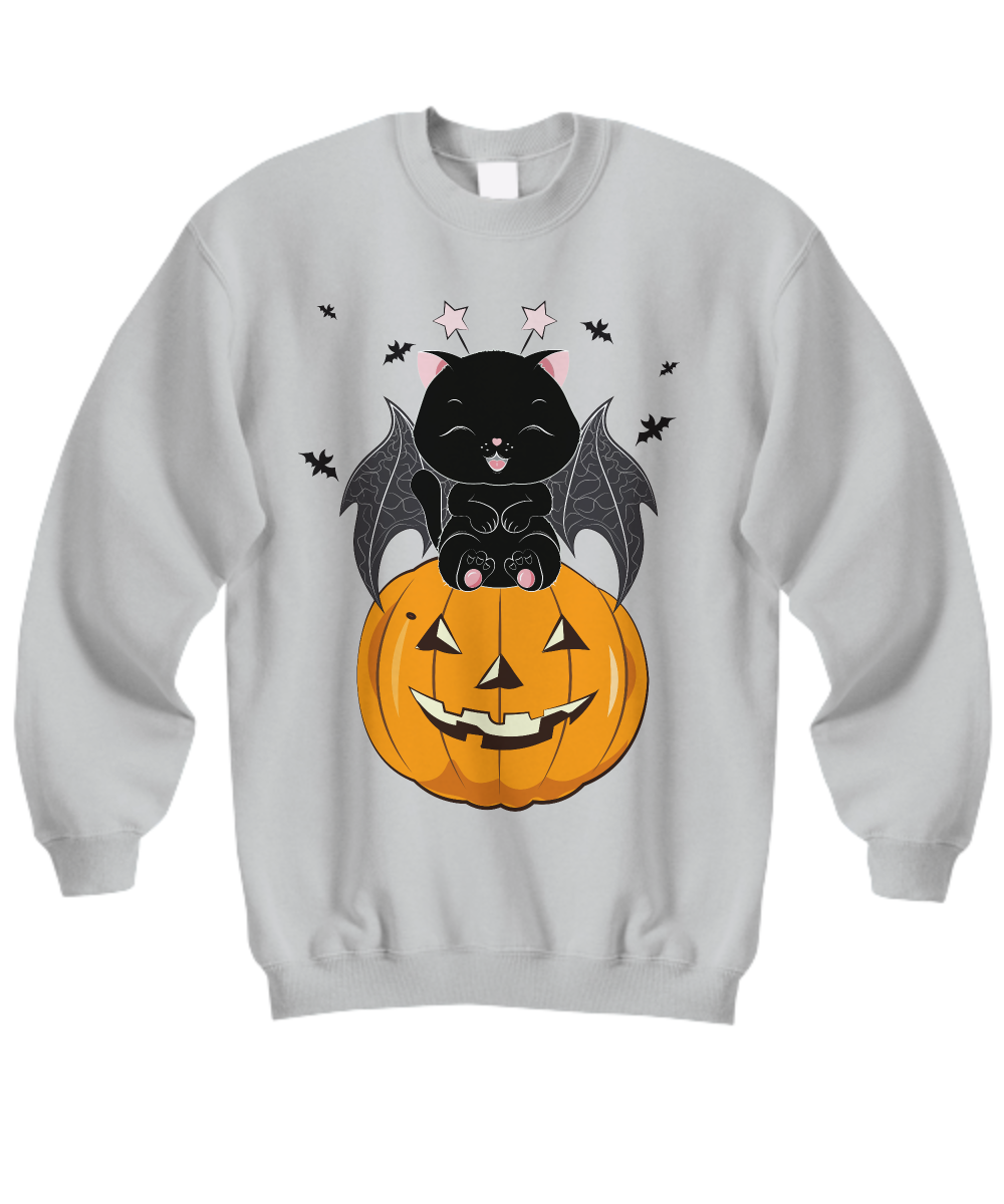 Black Cat on Pumpkin Sweatshirt, Sweater for fall, Black Cat Sweater, Halloween Black Cat Design, Halloween Gifts for Cat Owner.
