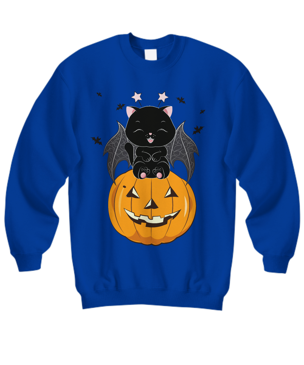 Black Cat on Pumpkin Sweatshirt, Sweater for fall, Black Cat Sweater, Halloween Black Cat Design, Halloween Gifts for Cat Owner.
