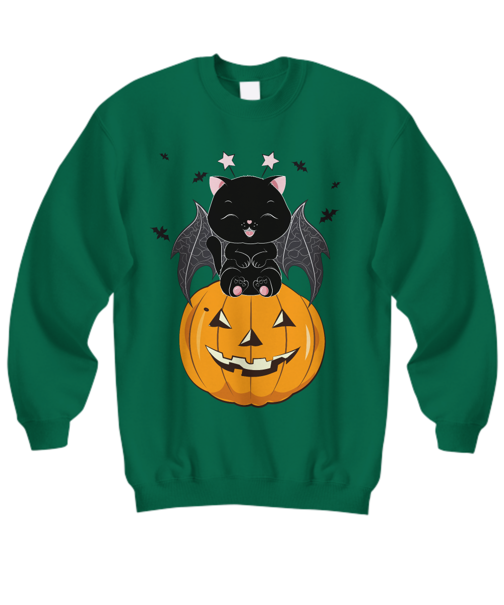 Black Cat on Pumpkin Sweatshirt, Sweater for fall, Black Cat Sweater, Halloween Black Cat Design, Halloween Gifts for Cat Owner.