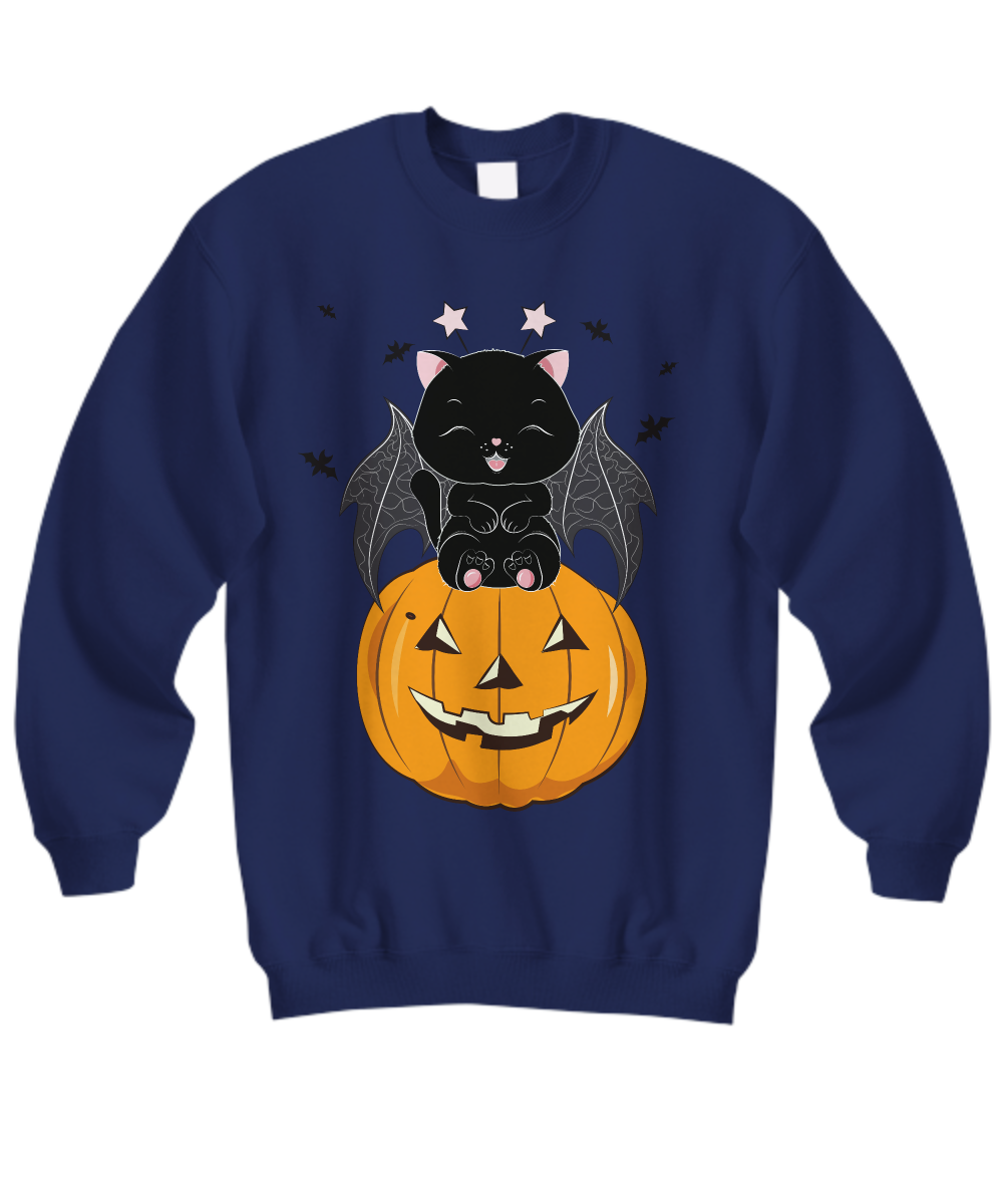 Black Cat on Pumpkin Sweatshirt, Sweater for fall, Black Cat Sweater, Halloween Black Cat Design, Halloween Gifts for Cat Owner.