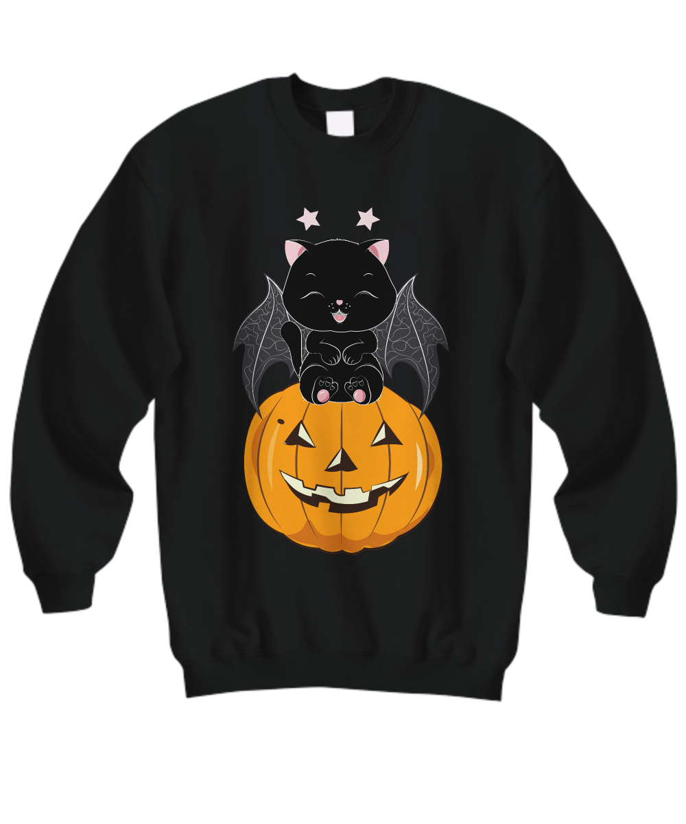 Black Cat on Pumpkin Sweatshirt, Sweater for fall, Black Cat Sweater, Halloween Black Cat Design, Halloween Gifts for Cat Owner.