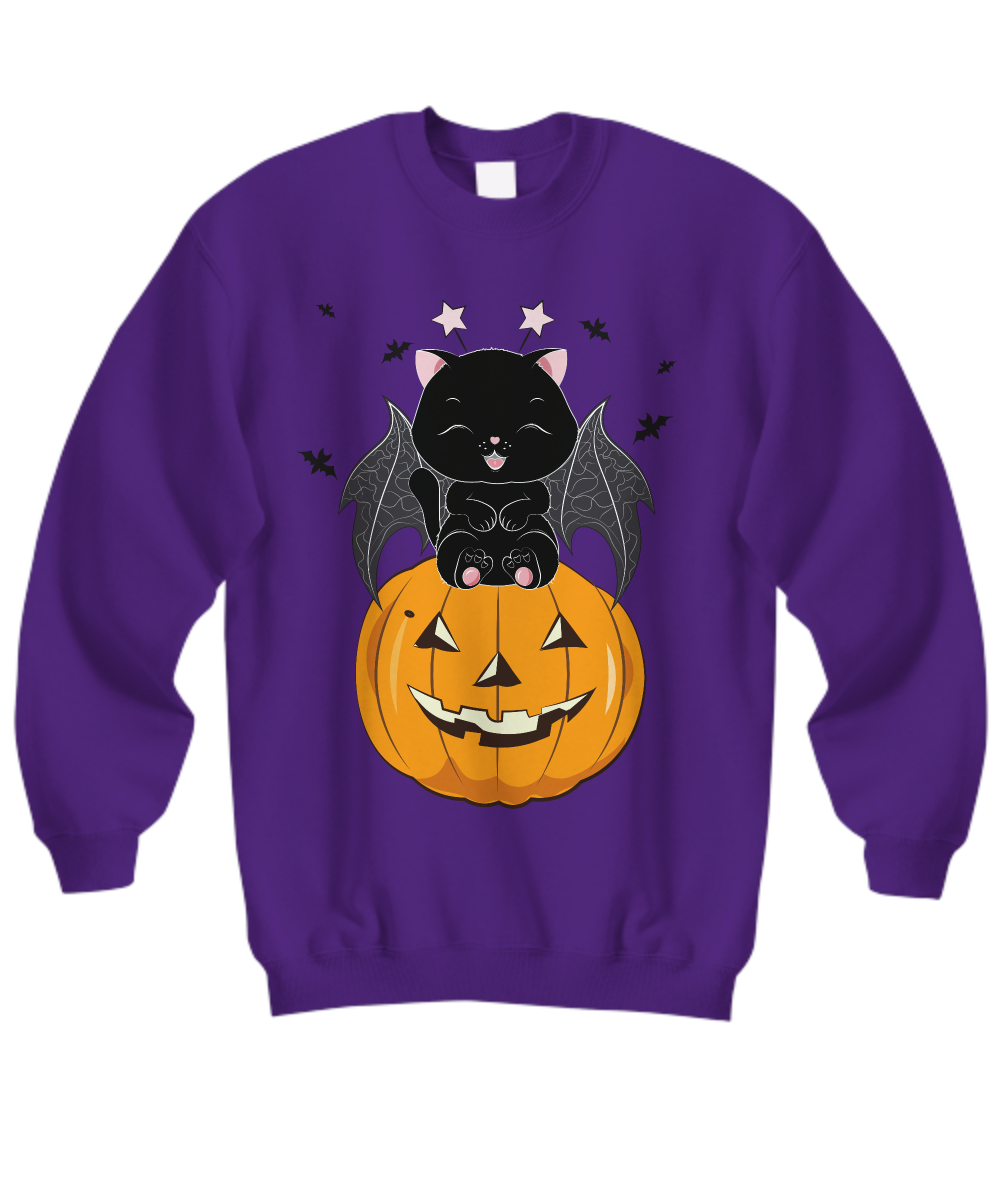Black Cat on Pumpkin Sweatshirt, Sweater for fall, Black Cat Sweater, Halloween Black Cat Design, Halloween Gifts for Cat Owner.