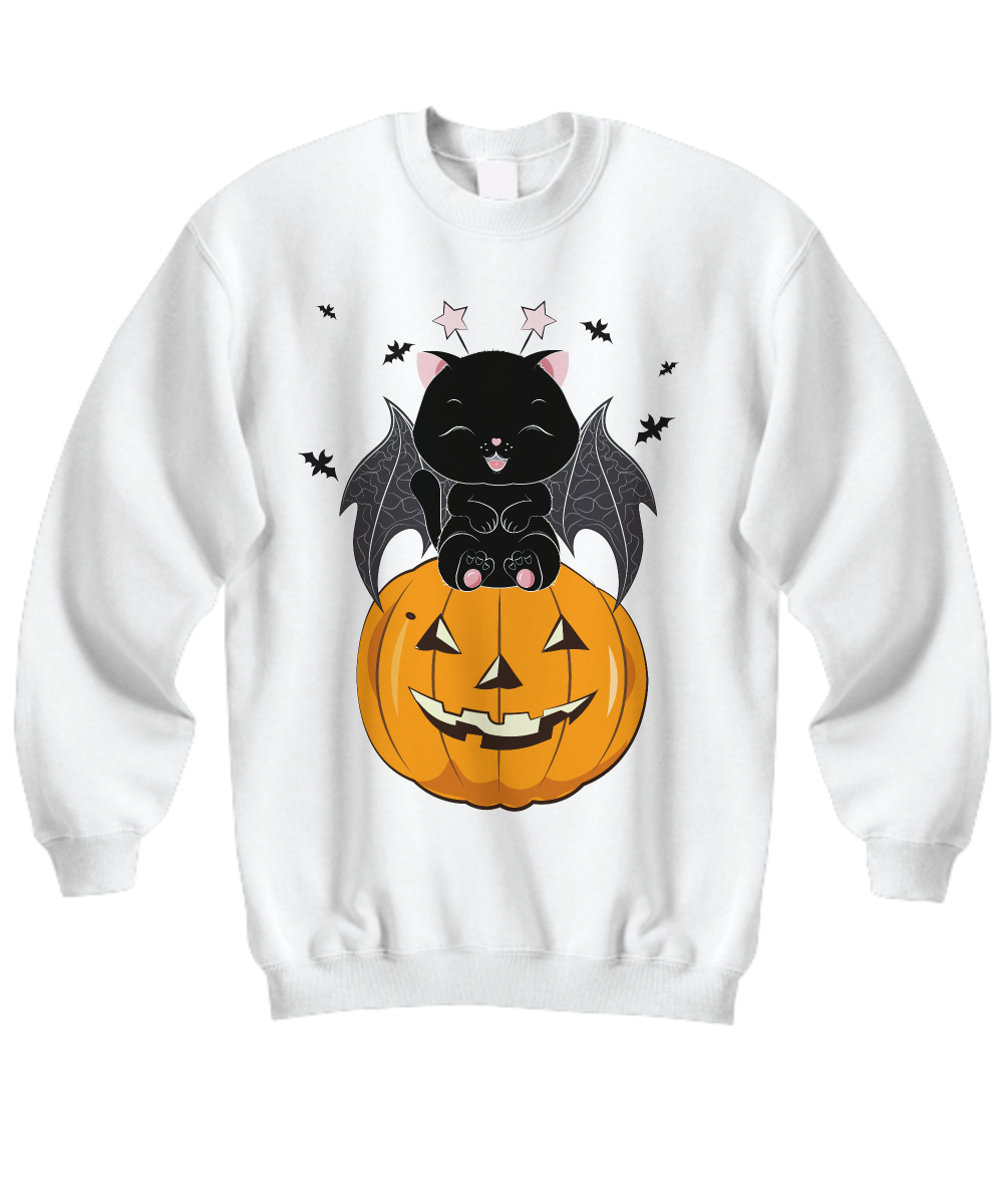 Black Cat on Pumpkin Sweatshirt, Sweater for fall, Black Cat Sweater, Halloween Black Cat Design, Halloween Gifts for Cat Owner.