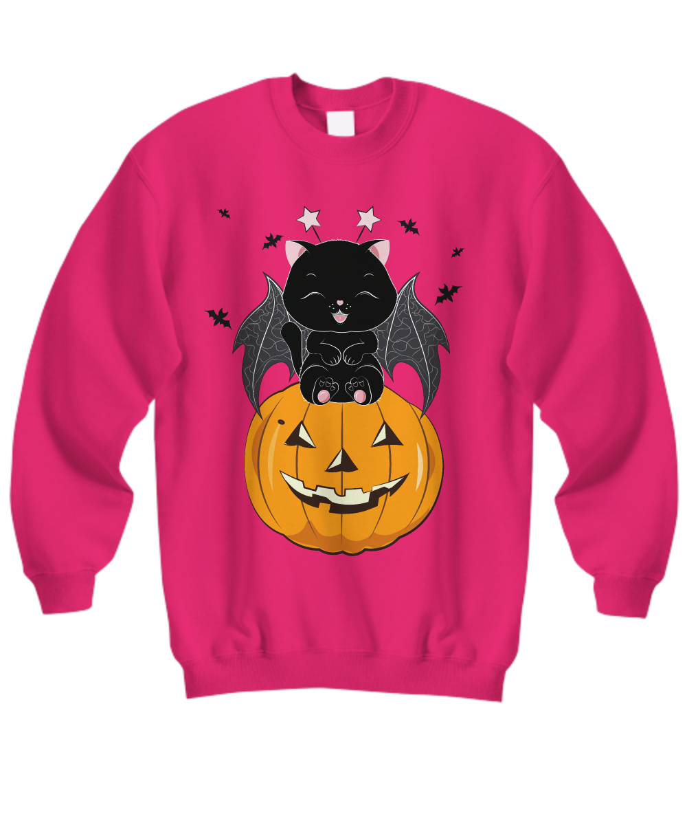 Black Cat on Pumpkin Sweatshirt, Sweater for fall, Black Cat Sweater, Halloween Black Cat Design, Halloween Gifts for Cat Owner.