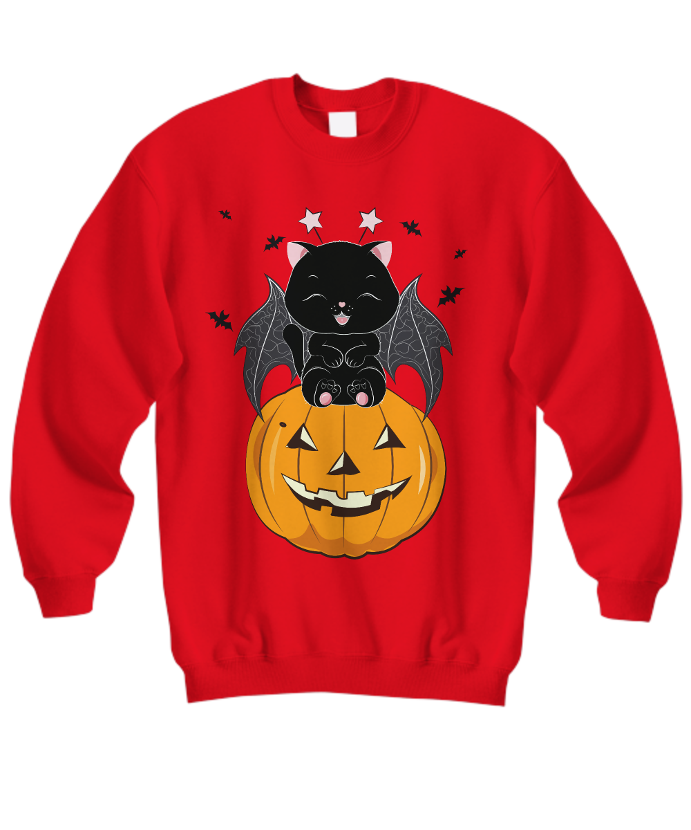 Black Cat on Pumpkin Sweatshirt, Sweater for fall, Black Cat Sweater, Halloween Black Cat Design, Halloween Gifts for Cat Owner.