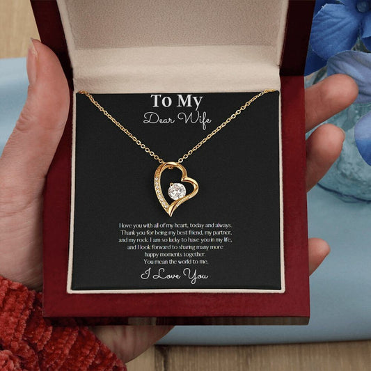 To My Dear Wife” Heart Necklace – Romantic Gift with Message Card | Perfect Anniversary, Birthday & Valentine’s Day Gift