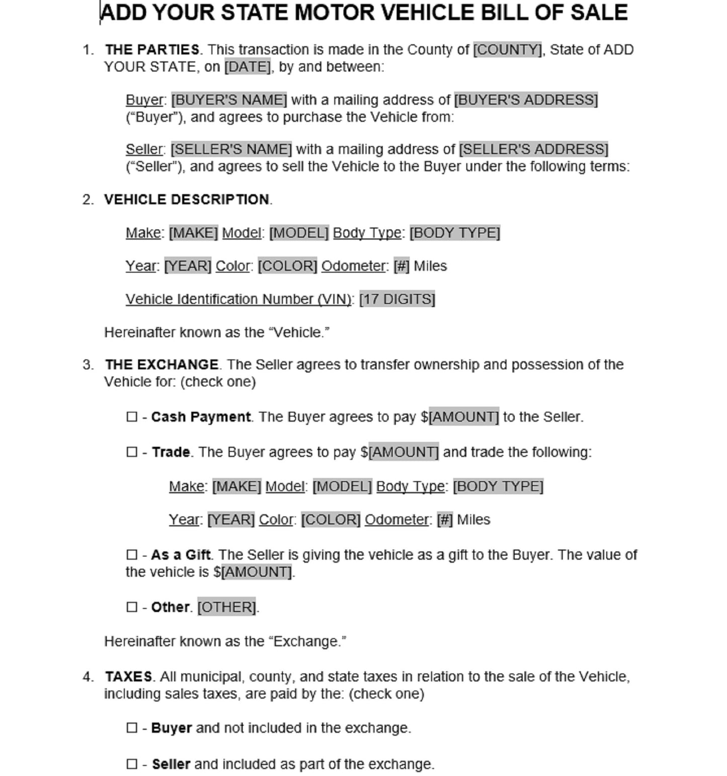 Printable Vehicle Bill of Sale - Convenient and Easy to Use Template for Your Car Sales Transactions - Download Now