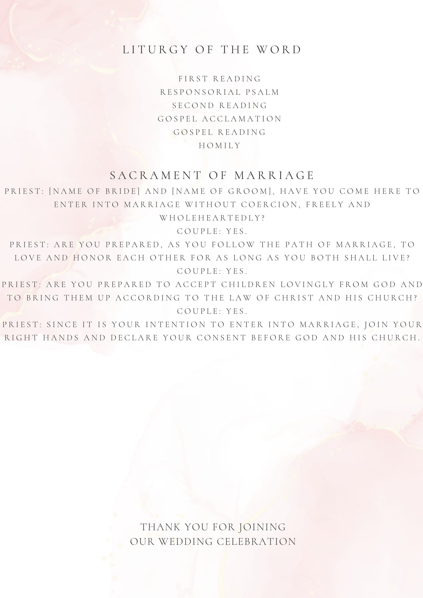 Beautiful Catholic Church Wedding Program - Personalized Order of Service for Your Special Day on Etsy