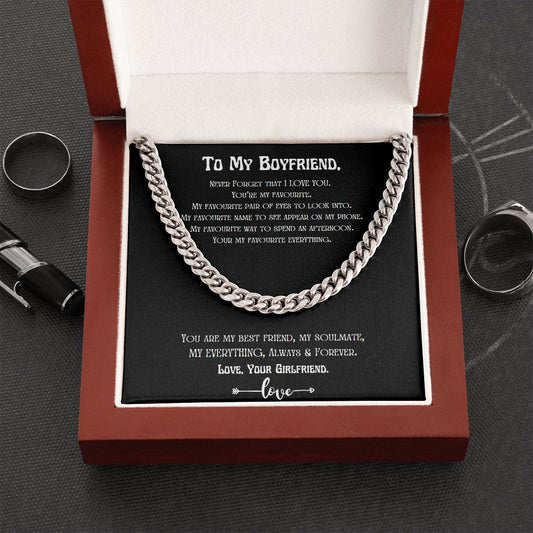 To My Boyfriend Cuban Chain Necklace, Boyfriend Birthday Gift, Romantic Gift for Boyfriend, Unique Anniversary Gift for Boyfriend
