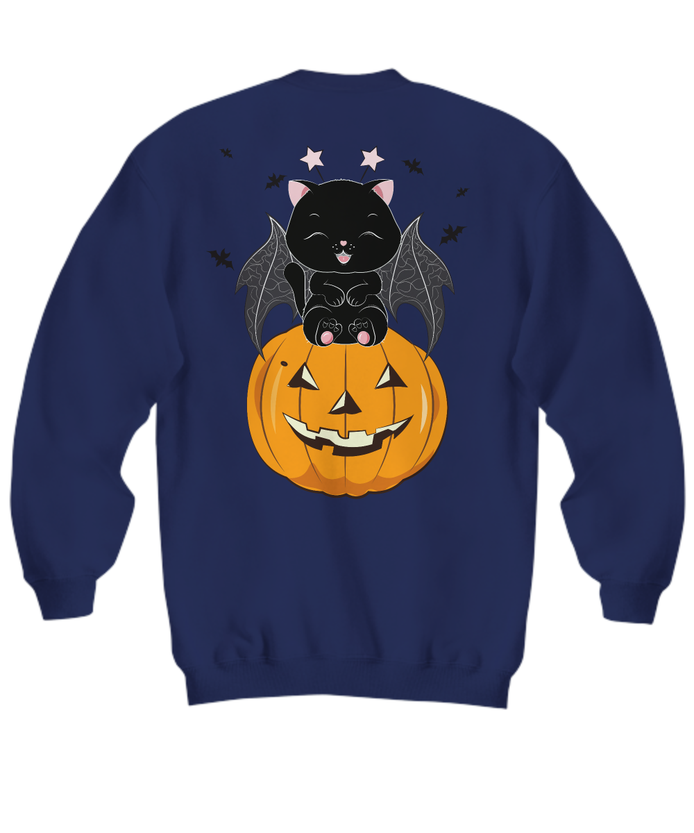 Black Cat on Pumpkin Sweatshirt, Sweater for fall, Black Cat Sweater, Halloween Black Cat Design, Halloween Gifts for Cat Owner.