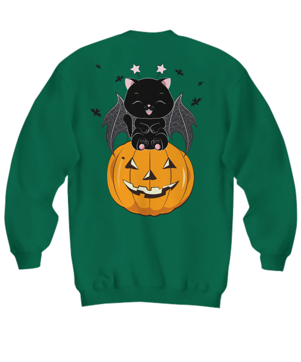 Black Cat on Pumpkin Sweatshirt, Sweater for fall, Black Cat Sweater, Halloween Black Cat Design, Halloween Gifts for Cat Owner.
