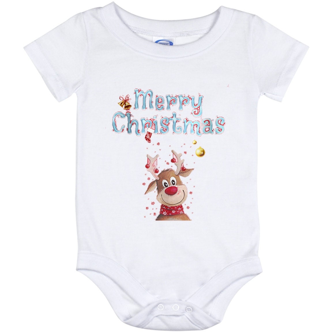 Chritmas Baby Bodysuit Merry Christmas Rudolph Baby Body Suit Spun Polyester Age 12 Months
