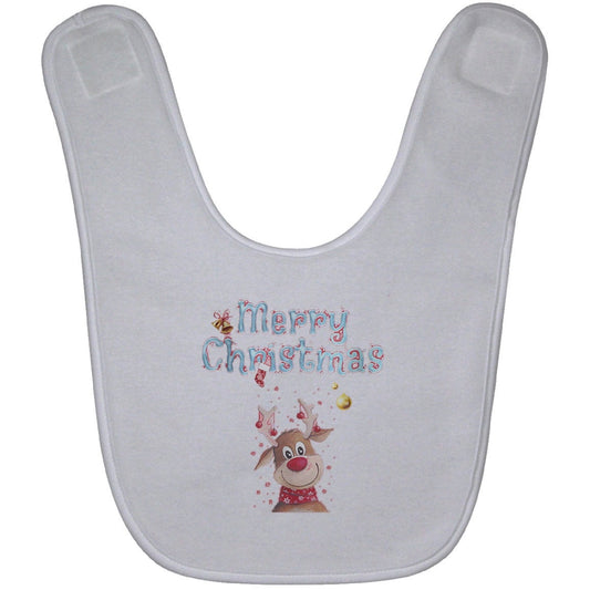 Cute Merry Christmas Rudolph Baby Bib Polyester Fleece 0-36 Months
