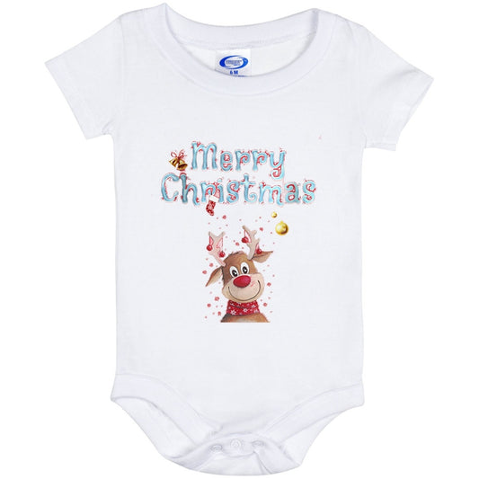 Merry Christmas Rudolph Body Suit Childs Festive Bodysuit 50 Per Cent Cotton 50 Per Cent Polyester