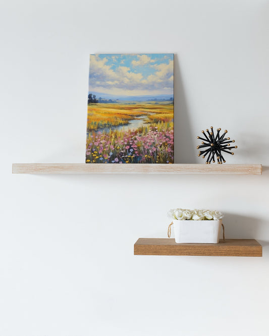 Wildflower Field Landscape Print - Vintage Oil Painting Style - Country Wall Art Digital Download - Instantly Accessible!